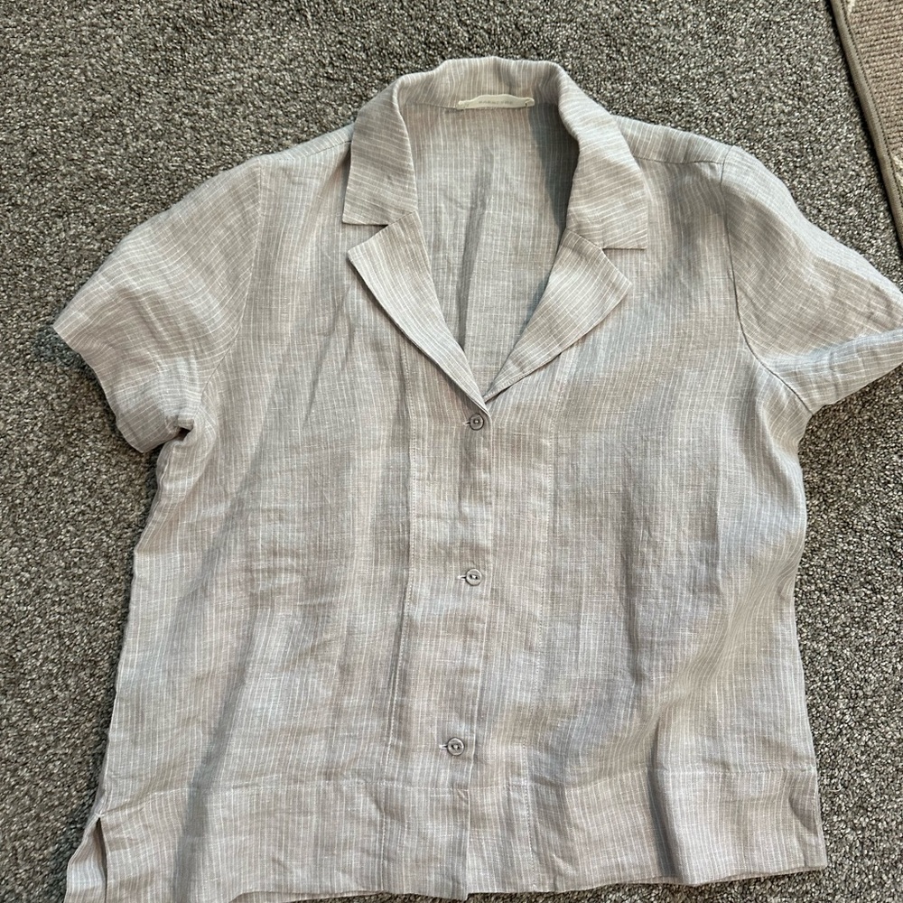 Everlane Light Gray Striped Linen Shirt